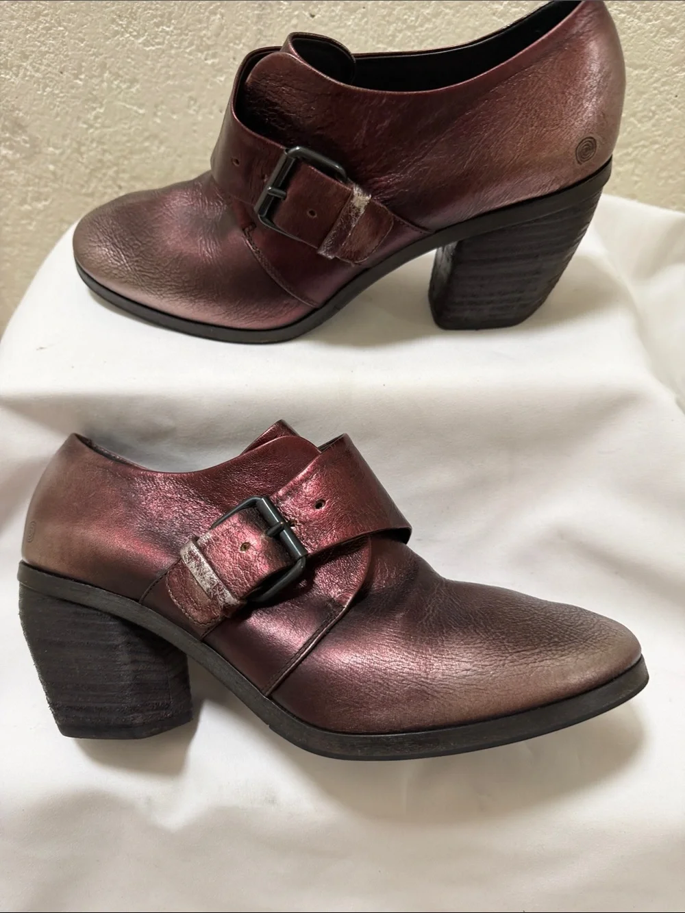 Marsell Metallic Bordeaux Buckle Block-Heel Shoes